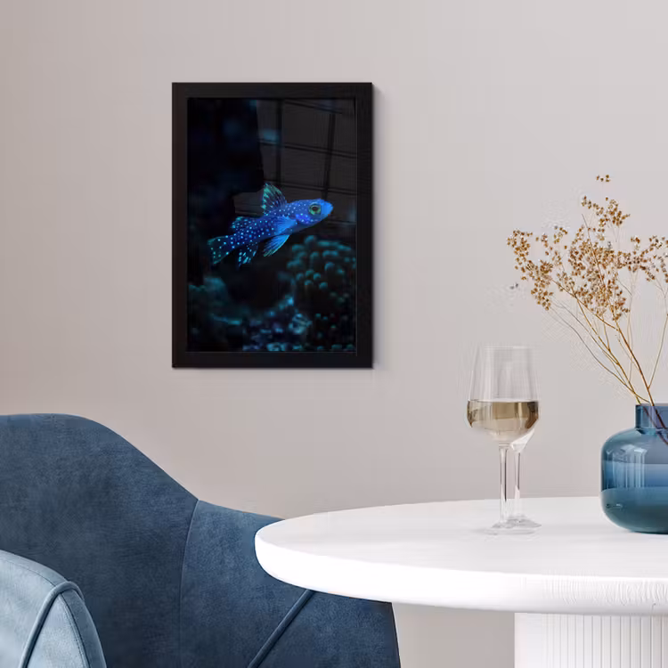 Poster met lijst - Vis - Stippen - Koraal - Blauw — 2