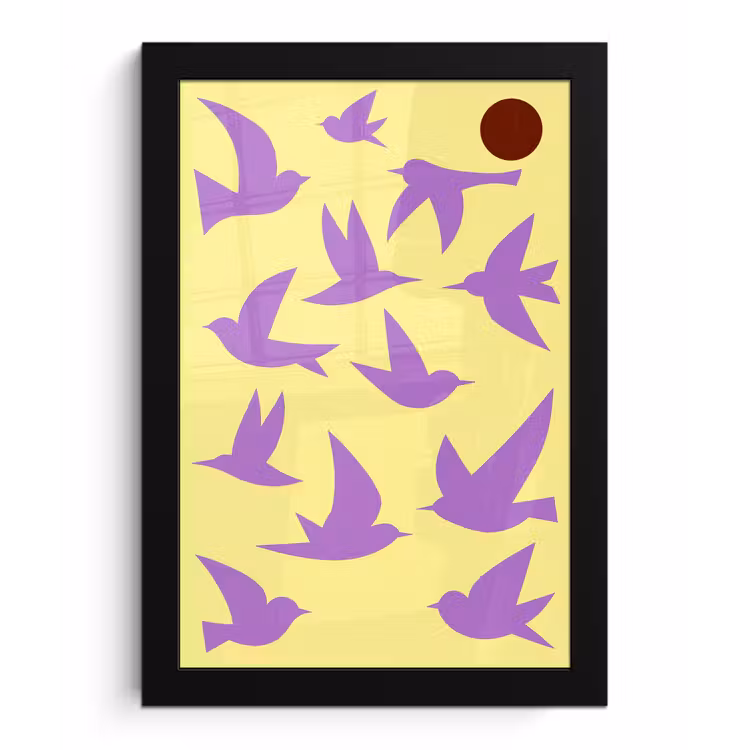 Poster met lijst - Vogels - Cirkel - Geel - Beweging — 1