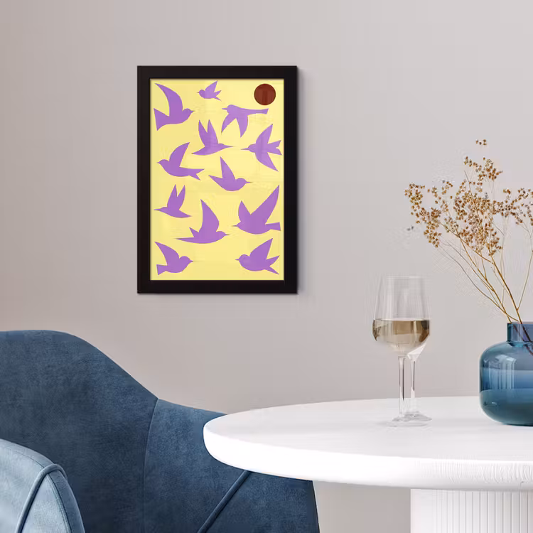 Poster met lijst - Vogels - Cirkel - Geel - Beweging — 2