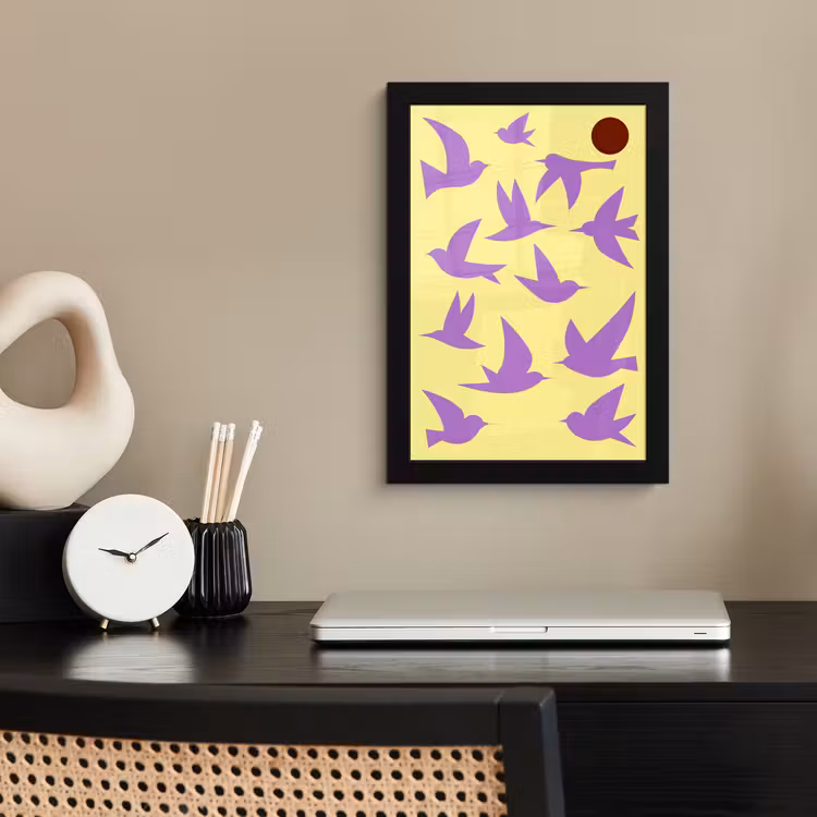 Poster met lijst - Vogels - Cirkel - Geel - Beweging — 3