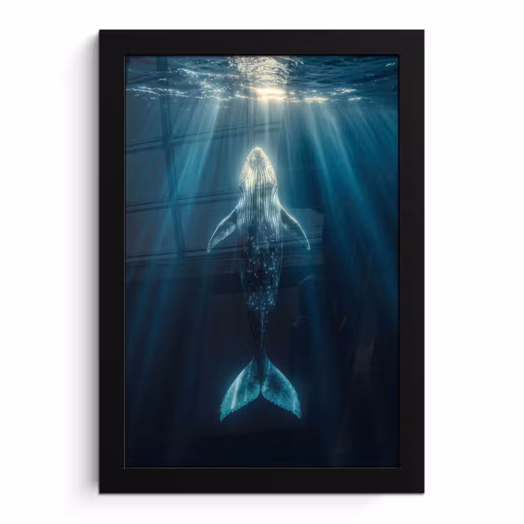 Poster met lijst - Walvis - Water - Zonnestralen - Blauw — 1