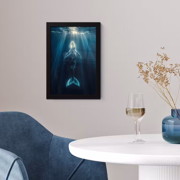 Poster met lijst - Walvis - Water - Zonnestralen - Blauw — 2