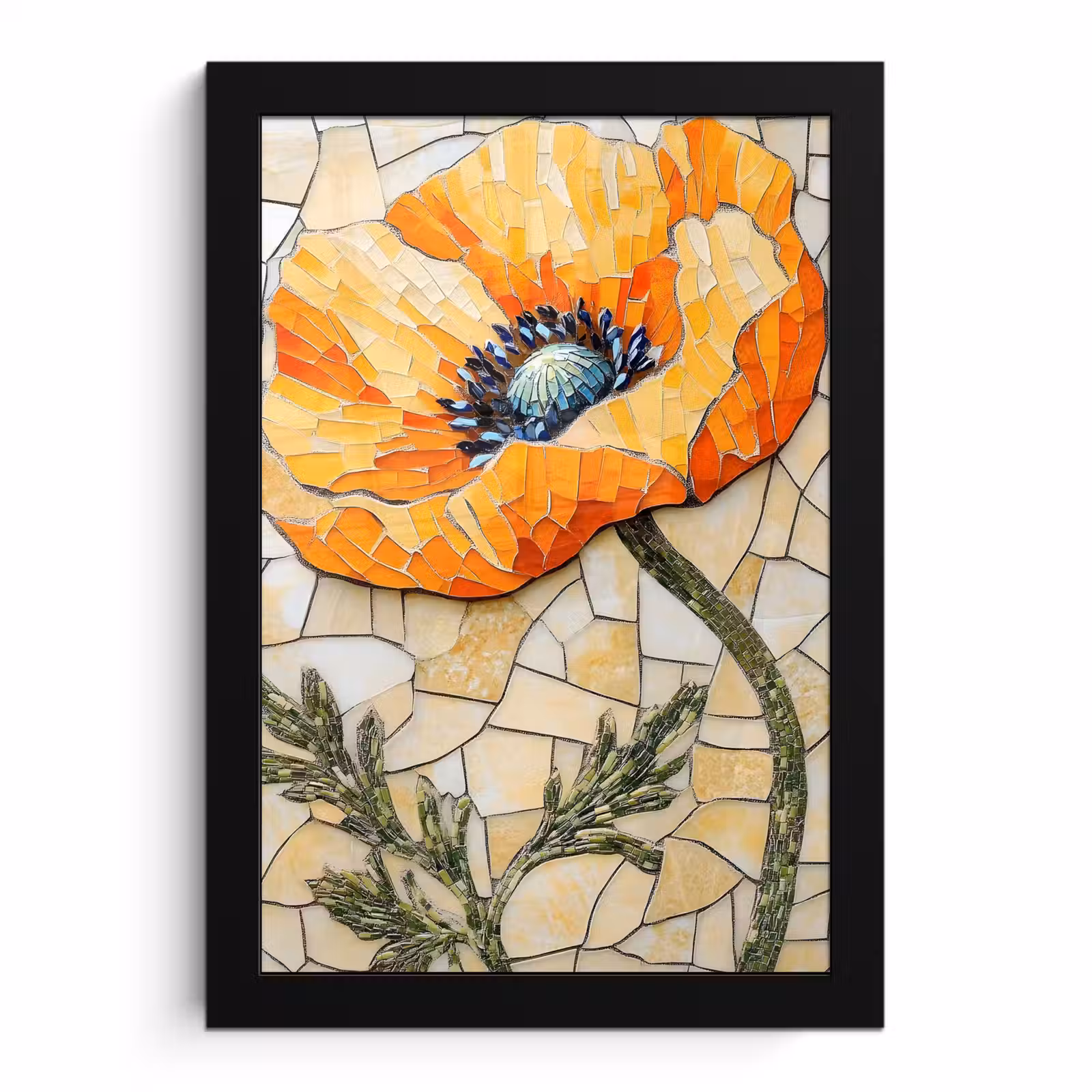 Poster met lijst - Klaprozen - Oranje - Mozaïek - Bladeren — 1