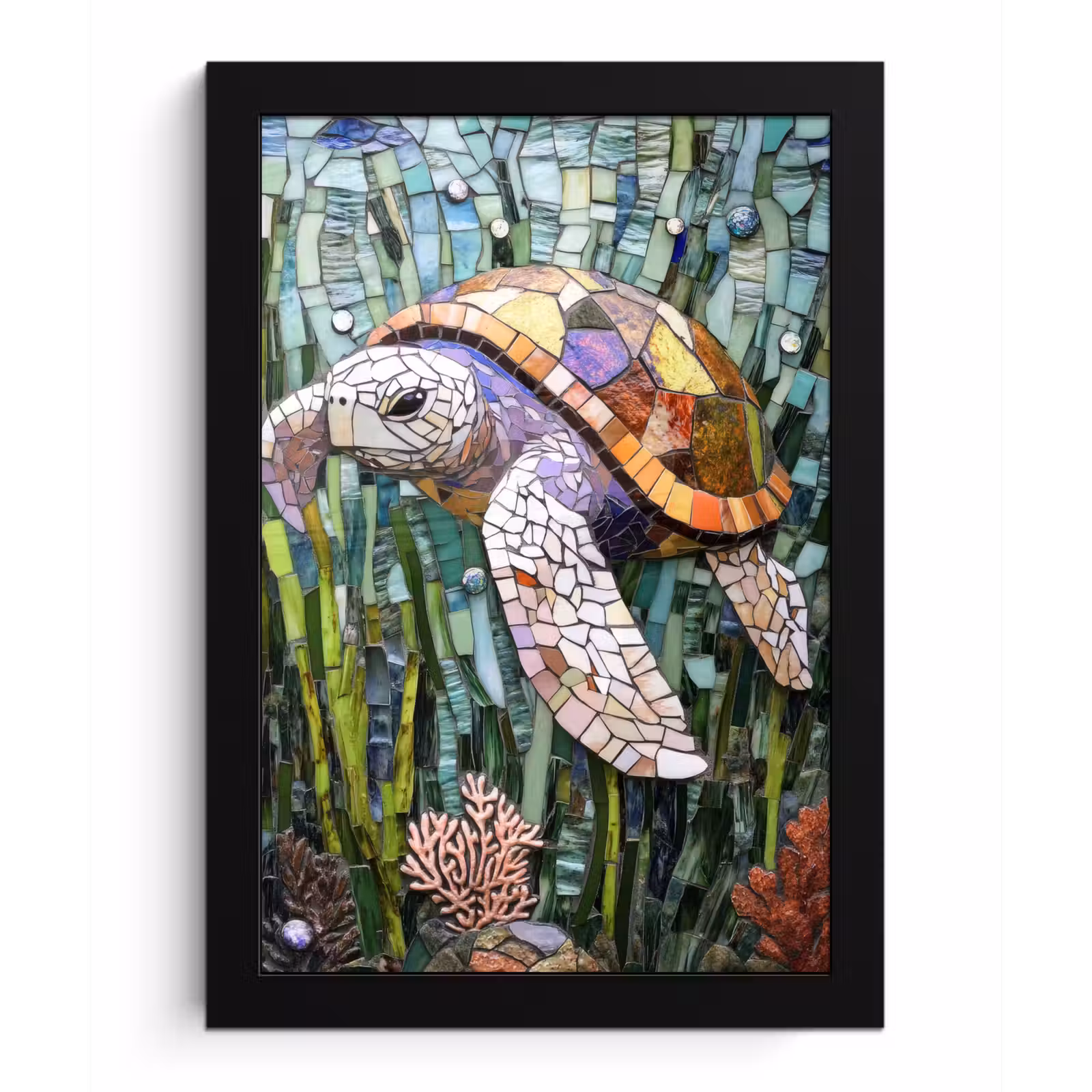 Poster met lijst - Schildpad - Zeewier - Mozaïek — 1
