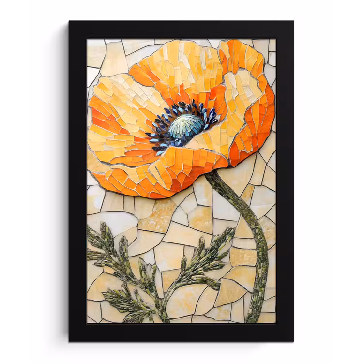 Poster met lijst - Klaprozen - Oranje - Mozaïek - Bladeren — 1