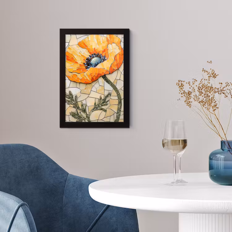 Poster met lijst - Klaprozen - Oranje - Mozaïek - Bladeren — 2