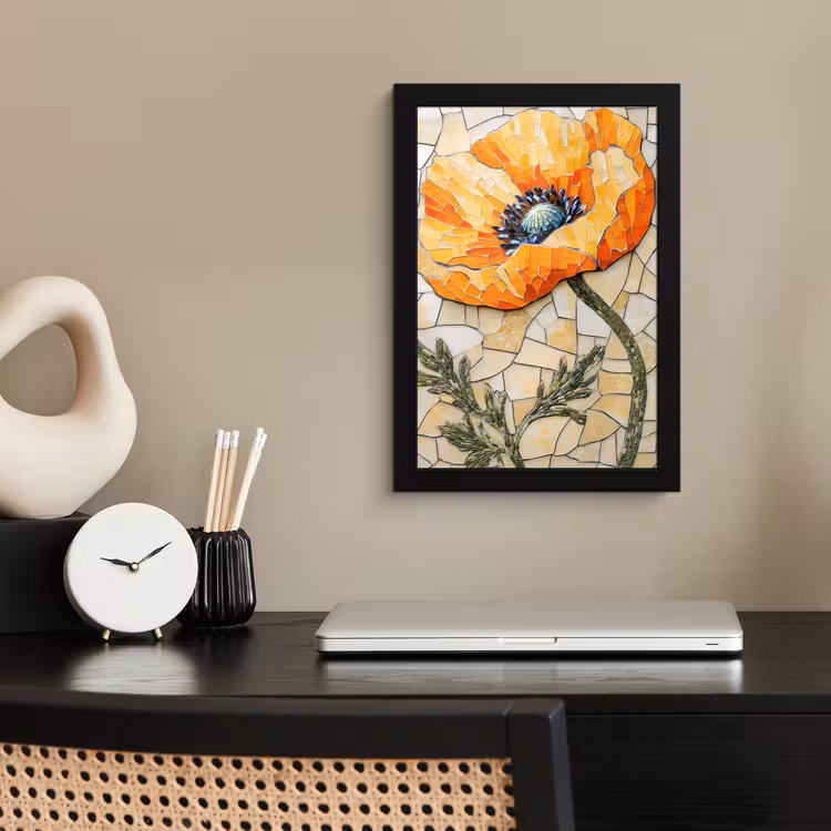 Poster met lijst - Klaprozen - Oranje - Mozaïek - Bladeren — 3