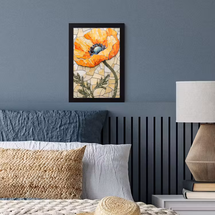 Poster met lijst - Klaprozen - Oranje - Mozaïek - Bladeren — 4