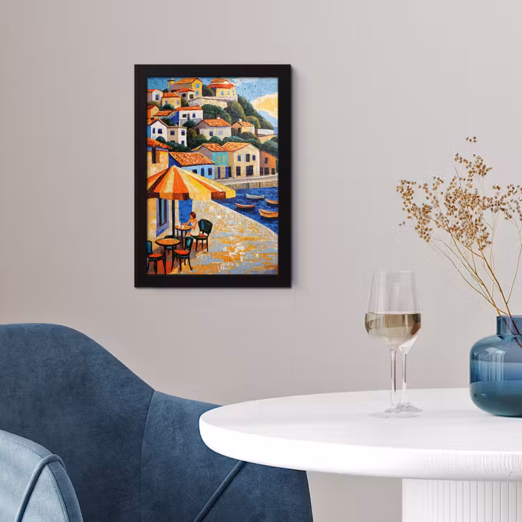 Poster met lijst - Kustdorp - Huisjes - Mozaïek - Zee — 2