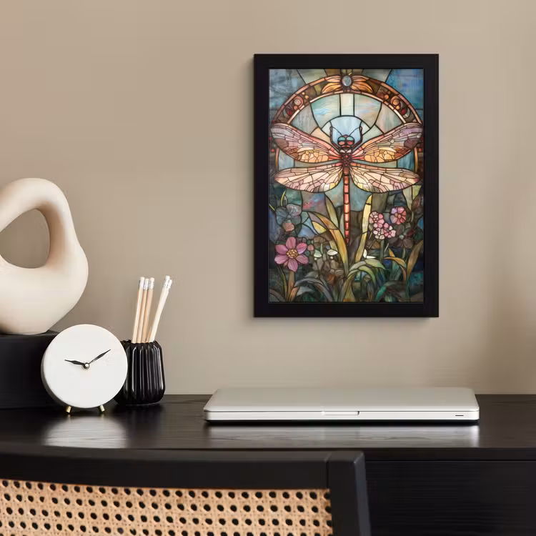 Poster met lijst - Libelle - Mozaïek - Bloemen - Kleurrijk — 3