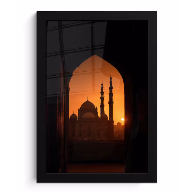 Poster met lijst - Moskee - Oranje lucht - Islamitisch — 1