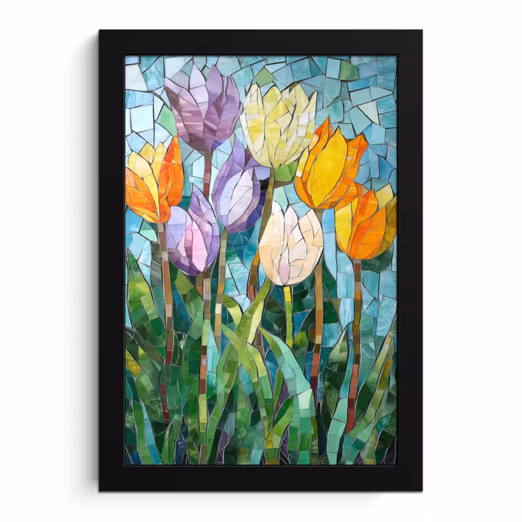 Poster met lijst - Mozaïek - Veld - Tulpen - Kleurrijk — 1