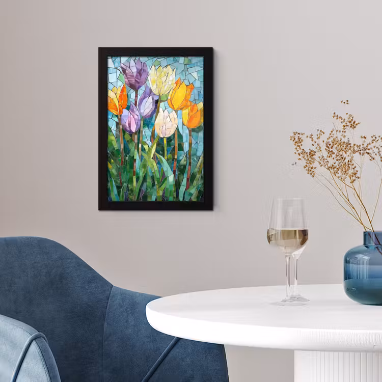 Poster met lijst - Mozaïek - Veld - Tulpen - Kleurrijk — 2
