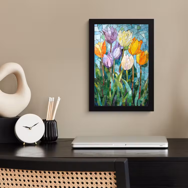 Poster met lijst - Mozaïek - Veld - Tulpen - Kleurrijk — 3
