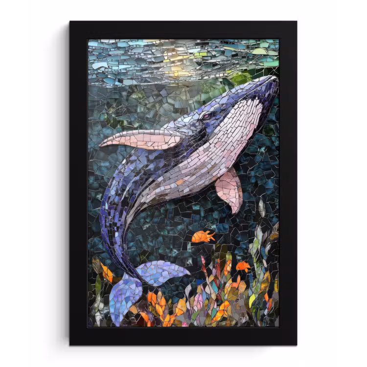 Poster met lijst - Mozaïek - Walvis - Koraal - Water — 1