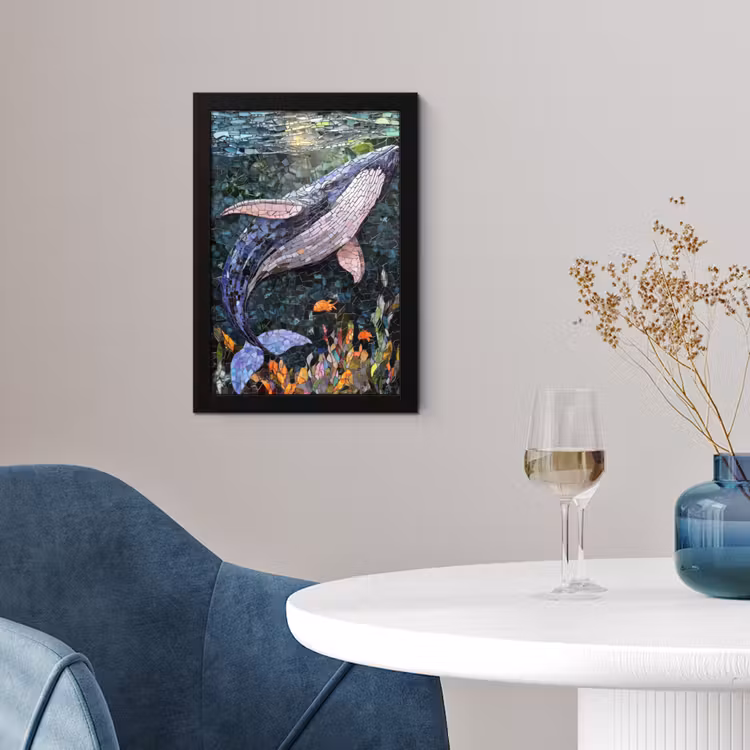 Poster met lijst - Mozaïek - Walvis - Koraal - Water — 2
