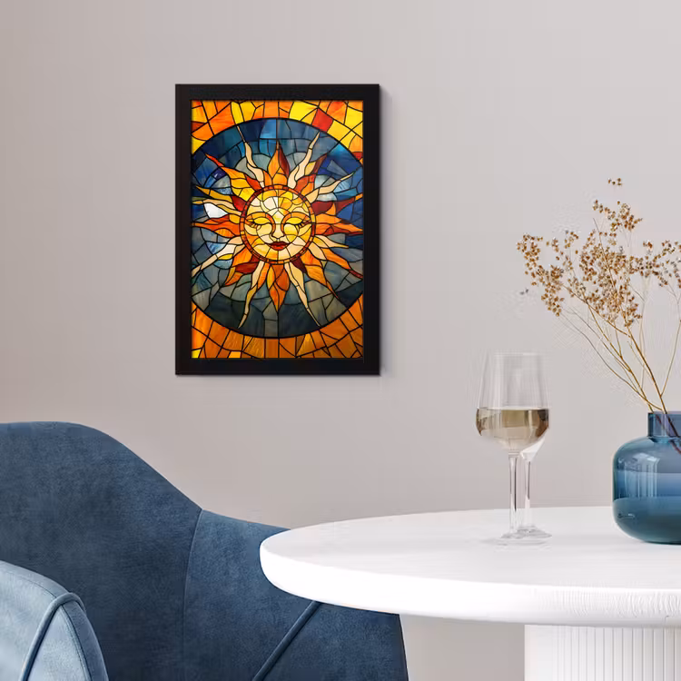 Poster met lijst - Mozaïek - Zon - Geel - Cirkel — 2