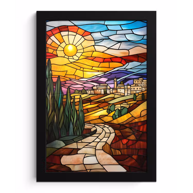Poster met lijst - Mozaïek - Zon - Landschap - Dorp — 1