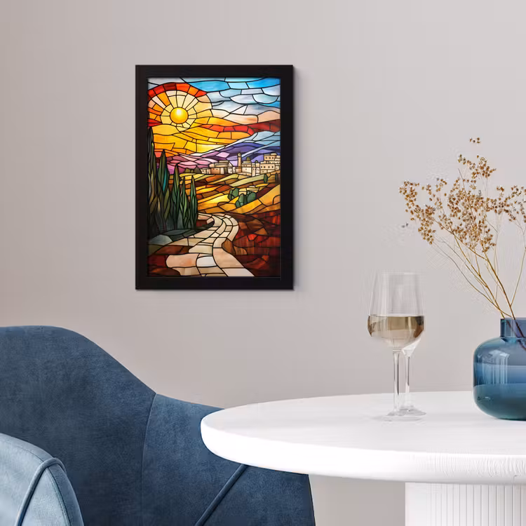 Poster met lijst - Mozaïek - Zon - Landschap - Dorp — 2