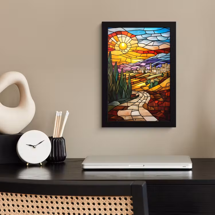 Poster met lijst - Mozaïek - Zon - Landschap - Dorp — 3