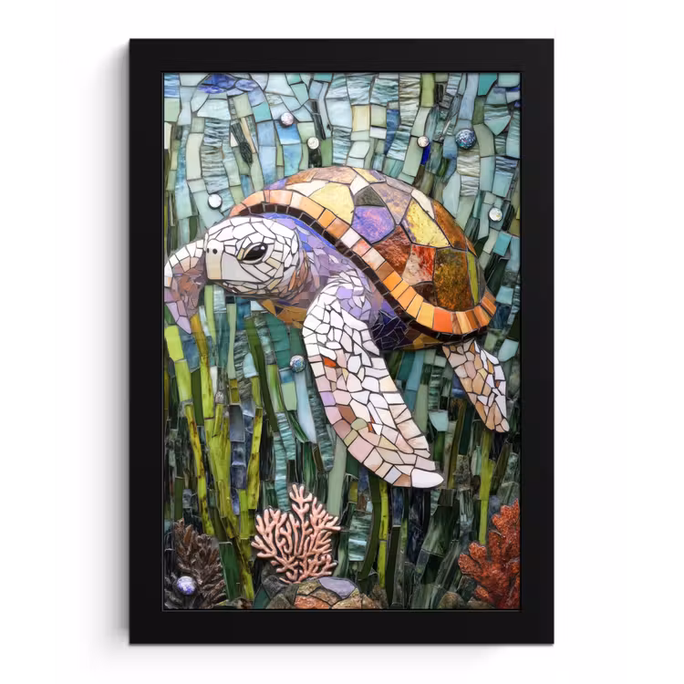 Poster met lijst - Schildpad - Zeewier - Mozaïek — 1