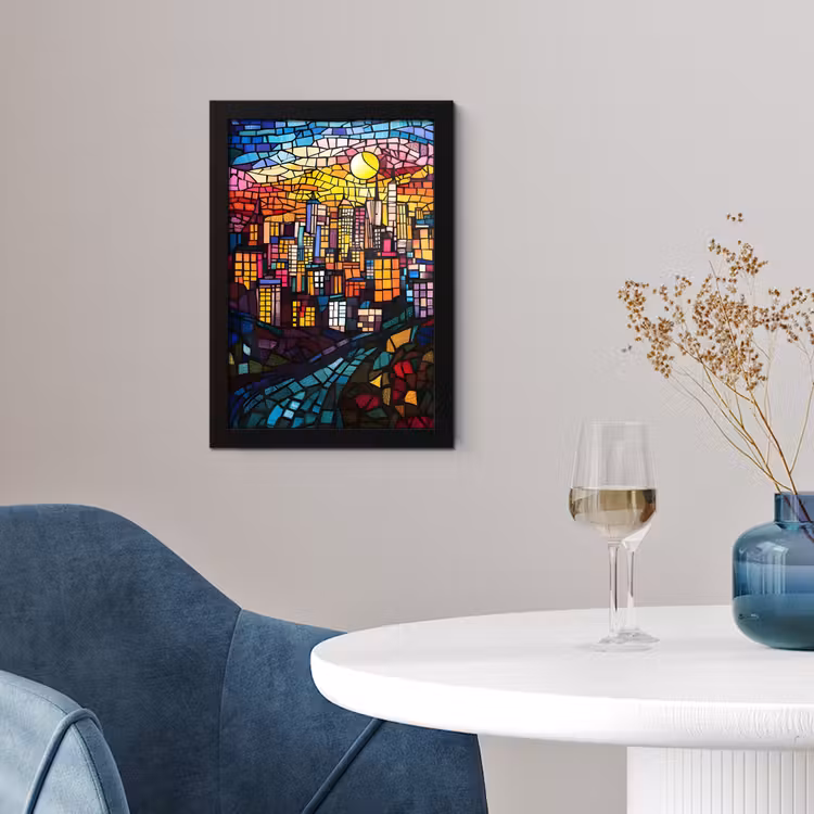 Poster met lijst - Stad - Maan - Mozaïek - Kleurrijk — 2