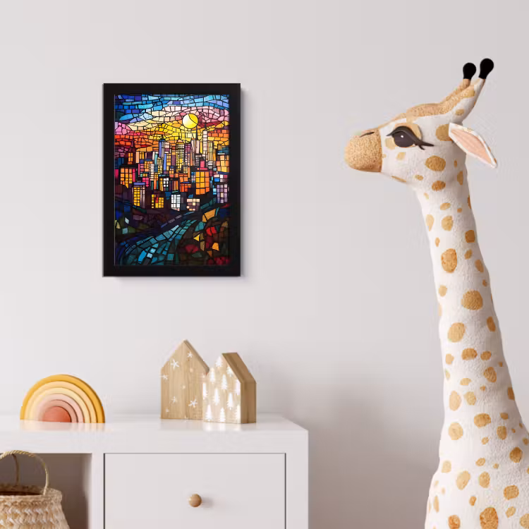 Poster met lijst - Stad - Maan - Mozaïek - Kleurrijk — 5