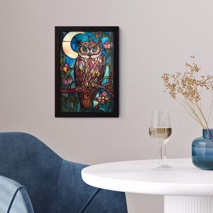 Poster met lijst - Uil - Mozaïek - Maan - Nacht — 2