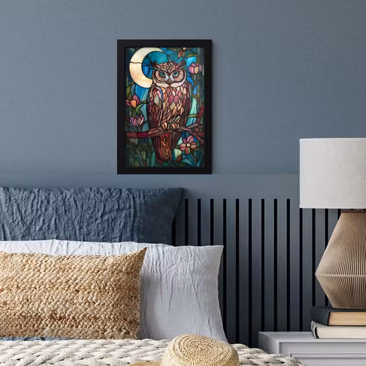 Poster met lijst - Uil - Mozaïek - Maan - Nacht — 4