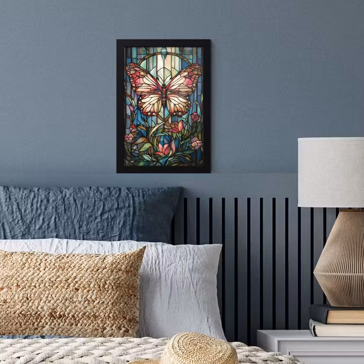 Poster met lijst - Vlinder - Roze - Bloemen - Bladeren — 4