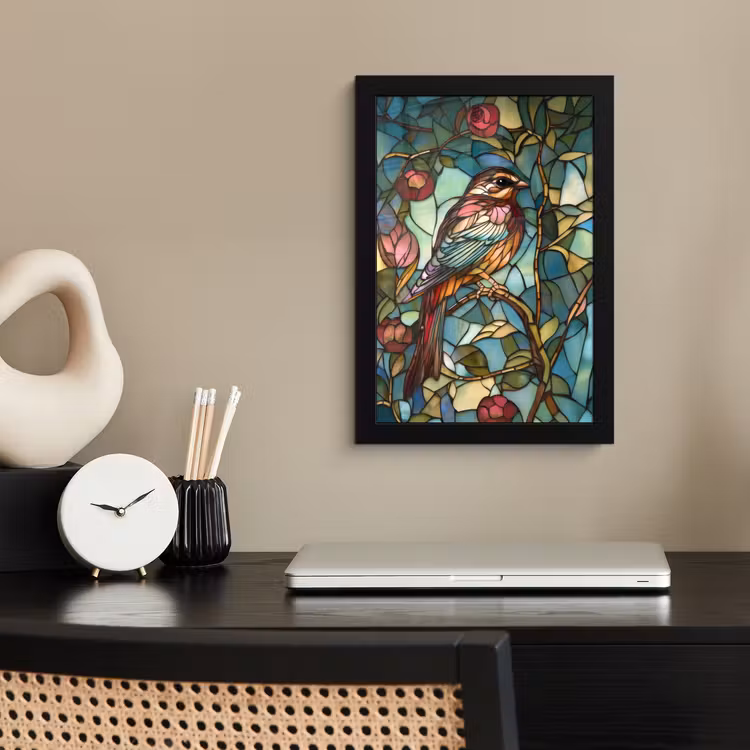 Poster met lijst - Vogel - Tak - Rozen - Mozaïek — 3