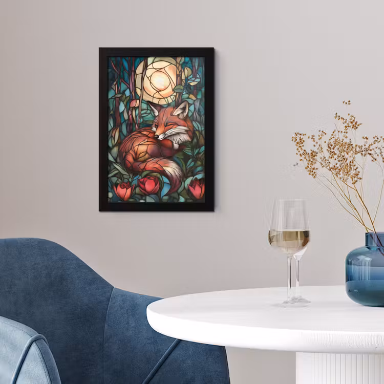Poster met lijst - Vos - Mozaïek - Bos - Maan — 2