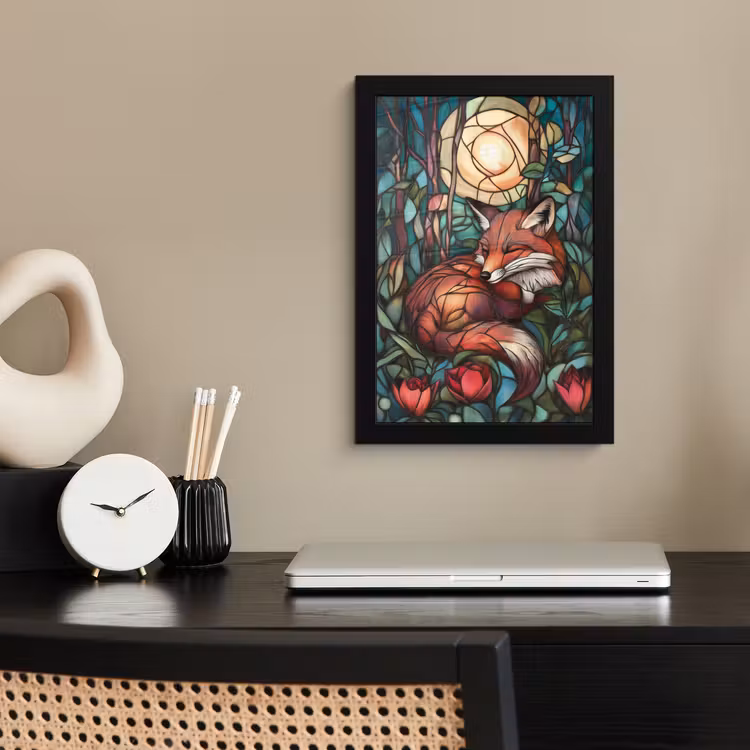 Poster met lijst - Vos - Mozaïek - Bos - Maan — 3