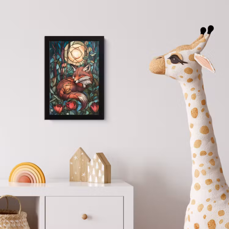 Poster met lijst - Vos - Mozaïek - Bos - Maan — 5