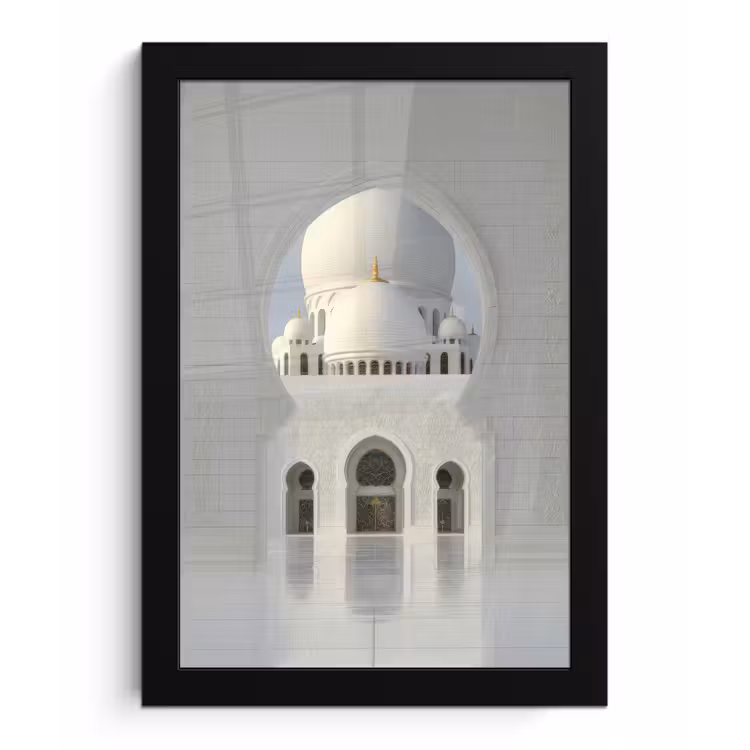 Poster met lijst - Witte koepel - Gouden Details - Moskee — 1