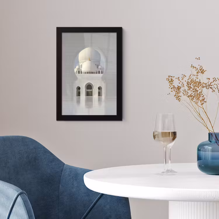 Poster met lijst - Witte koepel - Gouden Details - Moskee — 2