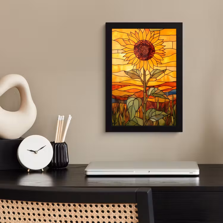 Poster met lijst - Zonnebloem - Mozaïek - Zonsondergang - Geel — 3
