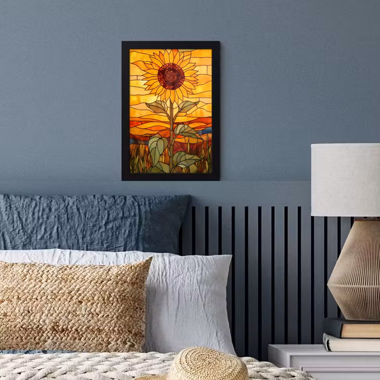 Poster met lijst - Zonnebloem - Mozaïek - Zonsondergang - Geel — 4