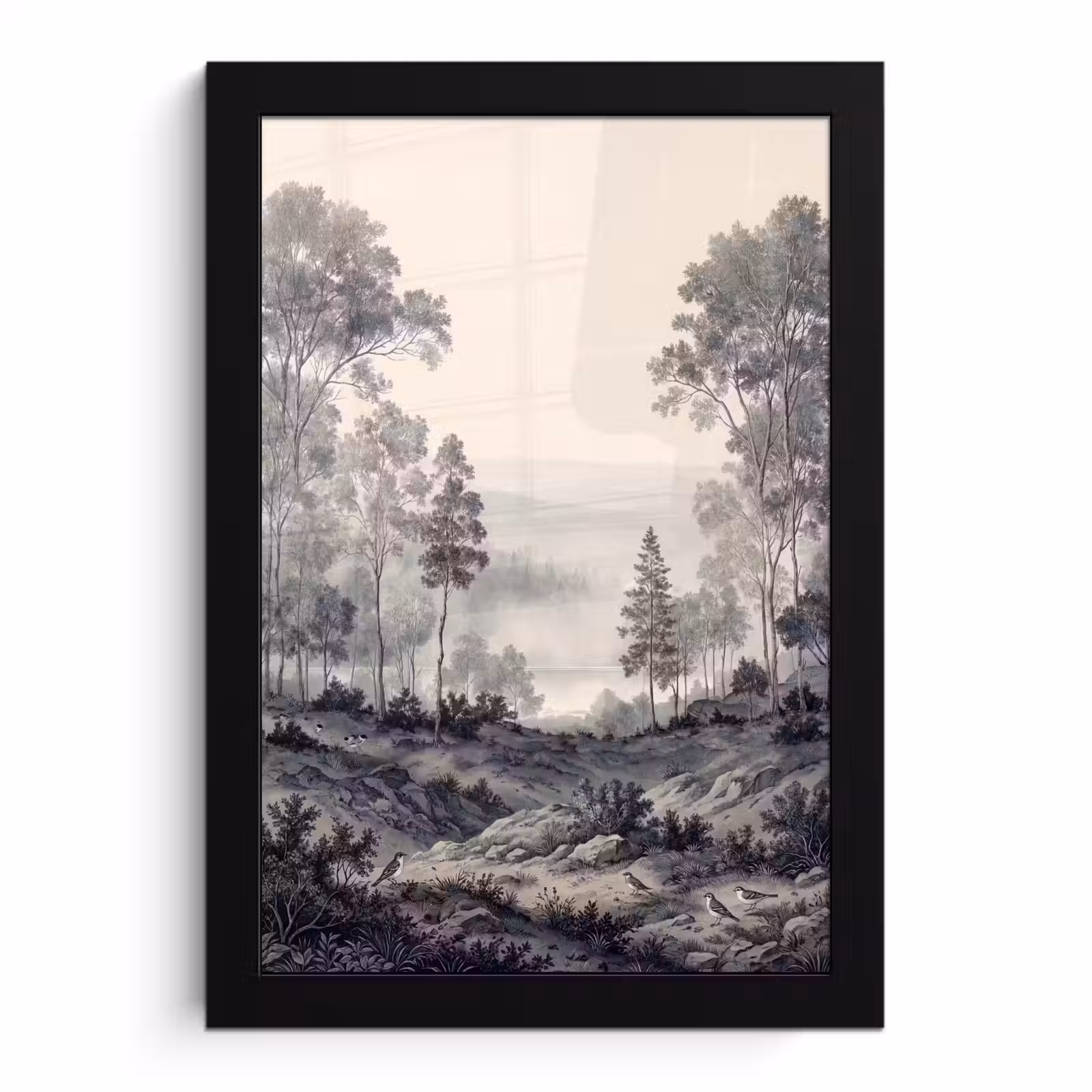 Poster met lijst - Mistig - Berglandschap - Illustratie — 1