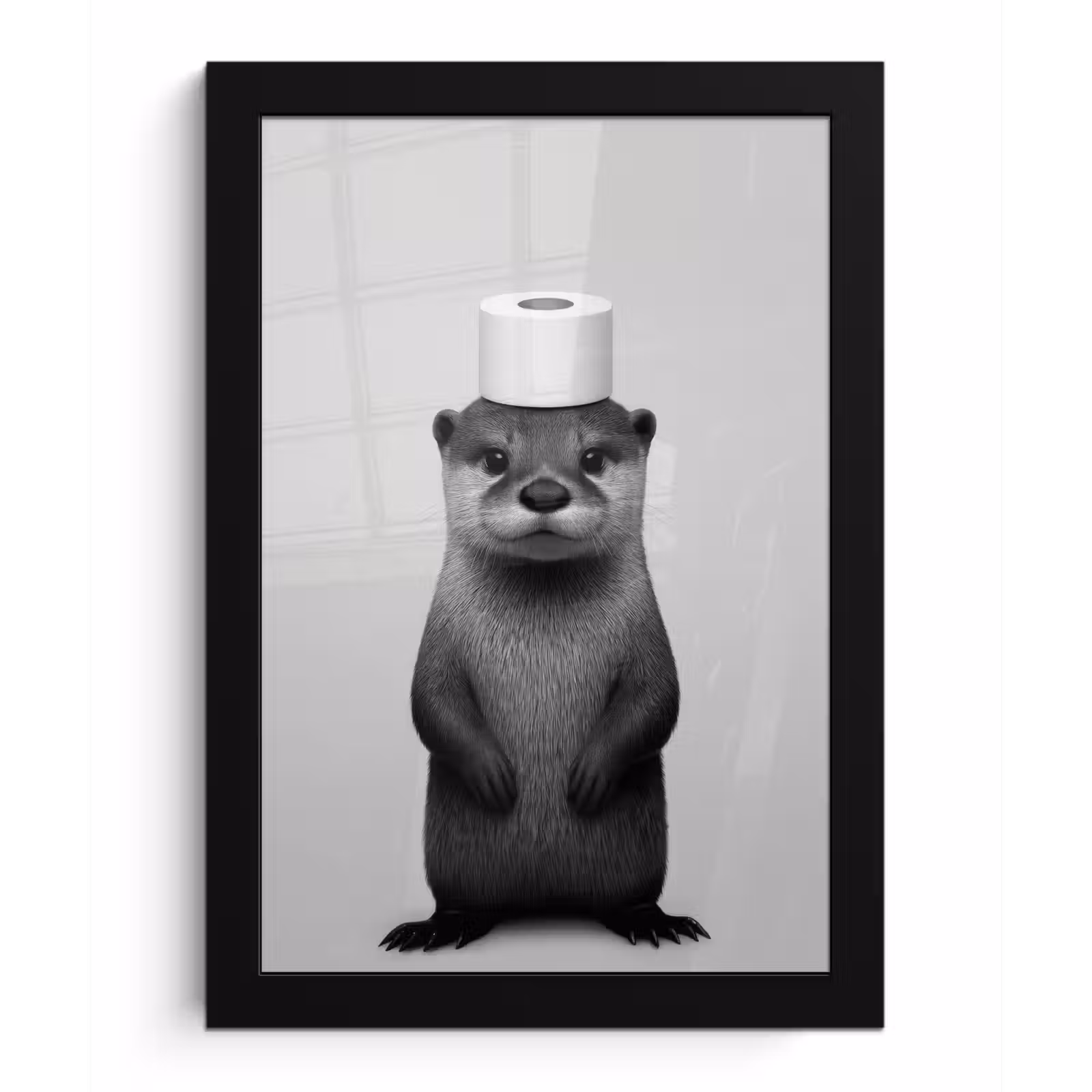 Poster met lijst - Otter - WC rol - Zwart - Wit — 1