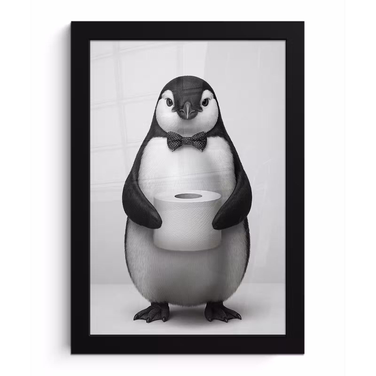 Poster met lijst - Pinguïn - WC rol - Wit — 1