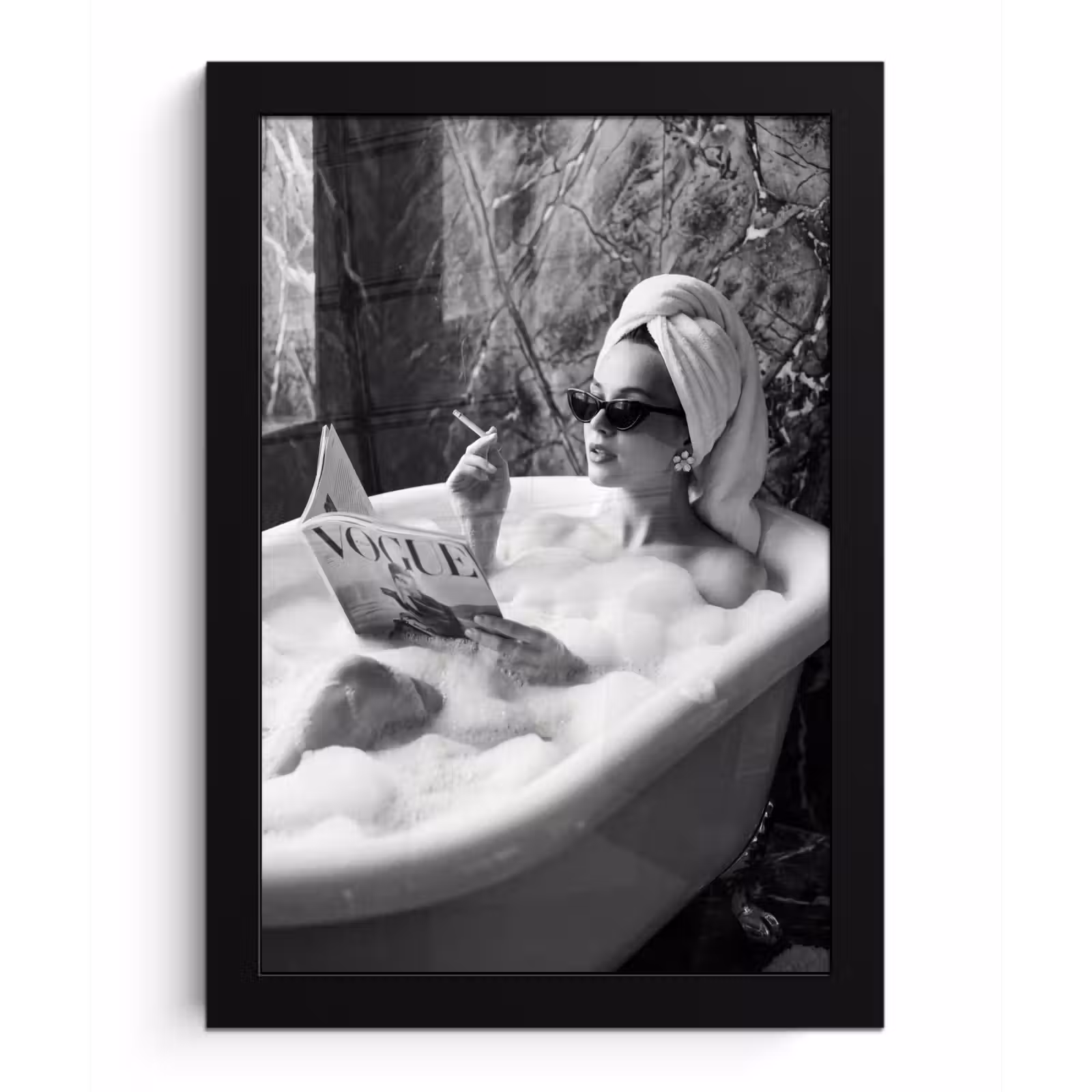 Poster met lijst - Relaxt - Bad - Zwart - Wit — 1