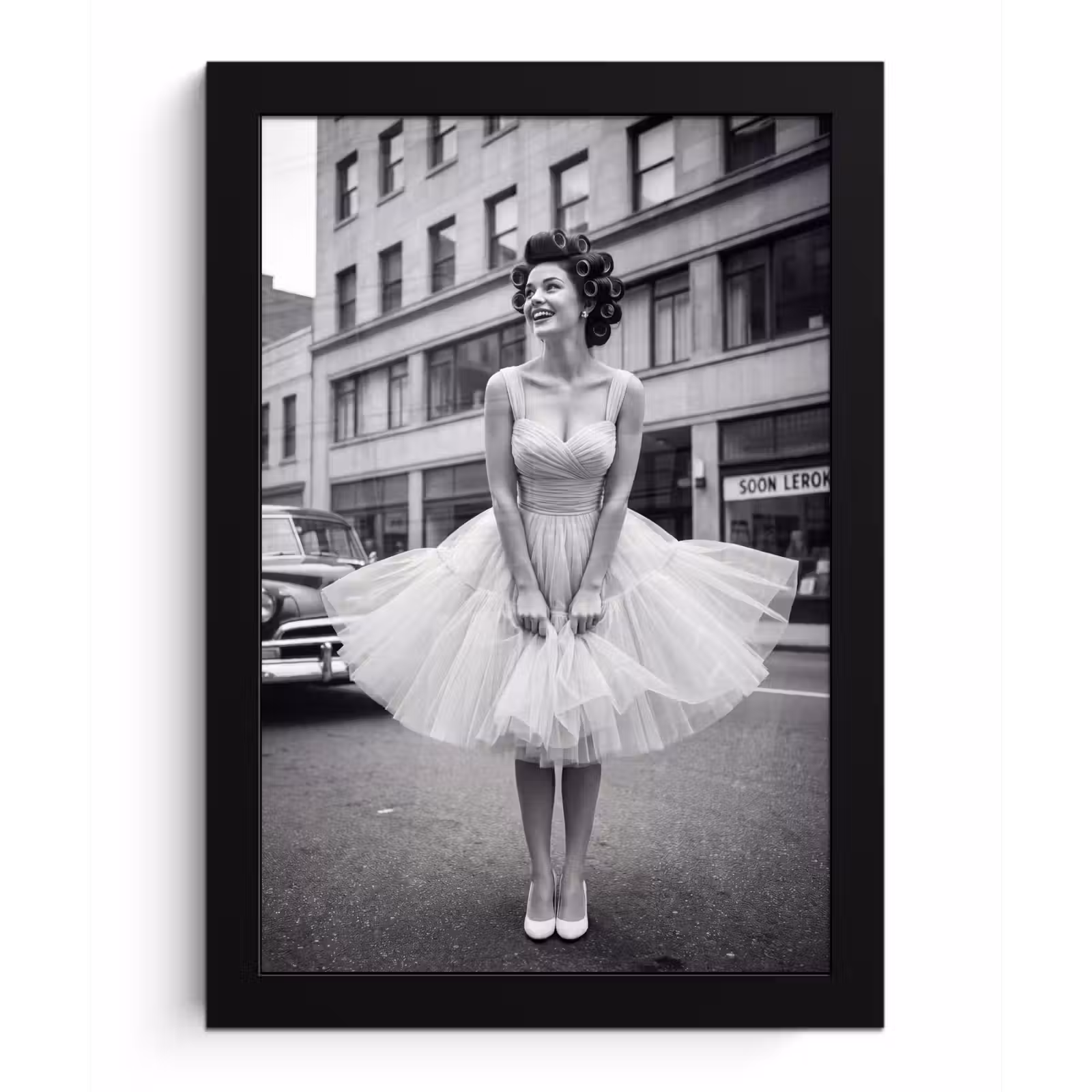 Poster met lijst - Retro - Vrouw - Zwart - Wit — 1