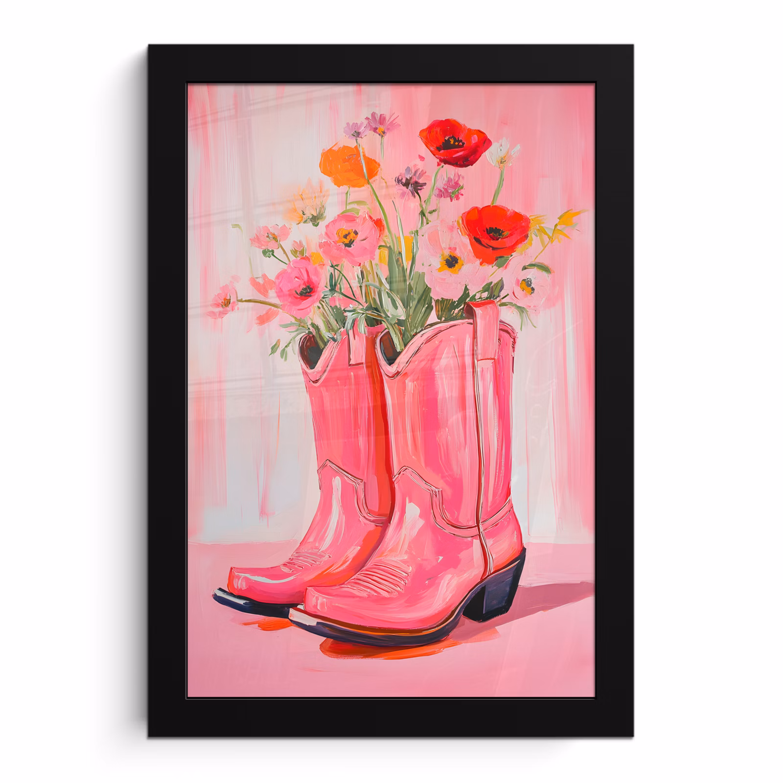 Poster met lijst - Roze - Bloemen - Cowboy — 1
