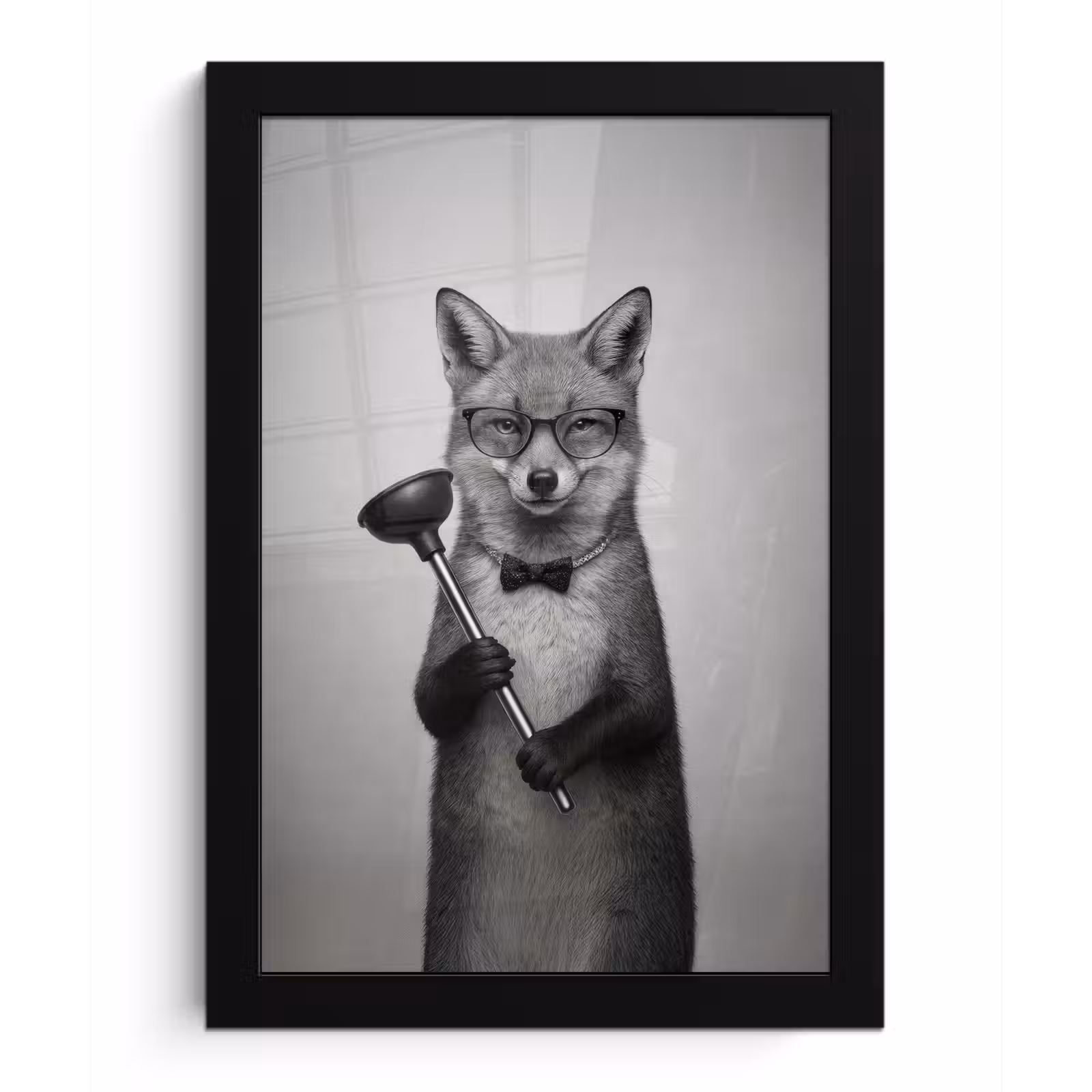 Poster met lijst - Vos - WC-ontstopper - Zwart - Wit — 1