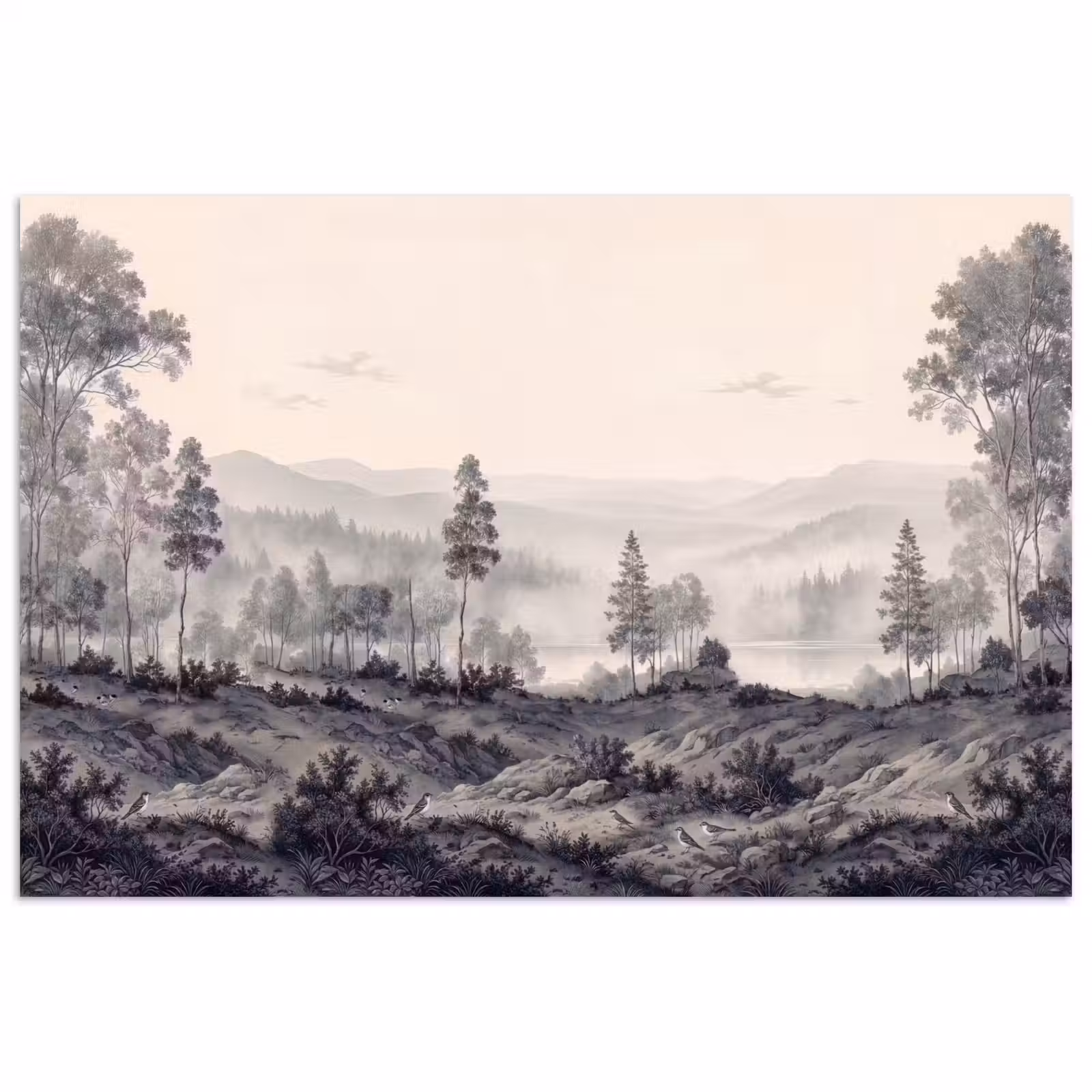 Poster - Mistig - Berglandschap - Illustratie — 1
