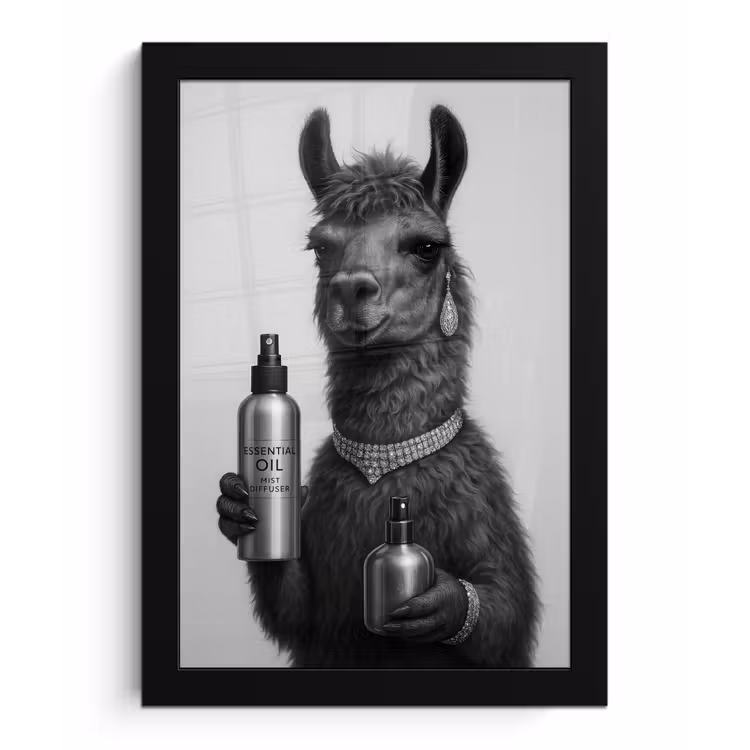 Poster met lijst - Lama - Flessen - Zwart - Wit — 1