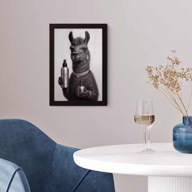 Poster met lijst - Lama - Flessen - Zwart - Wit — 2