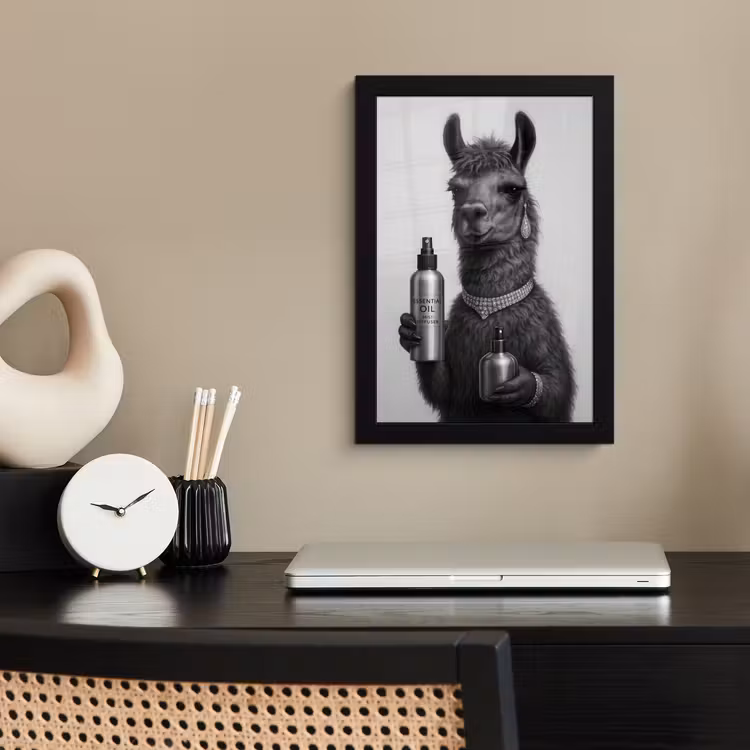 Poster met lijst - Lama - Flessen - Zwart - Wit — 3