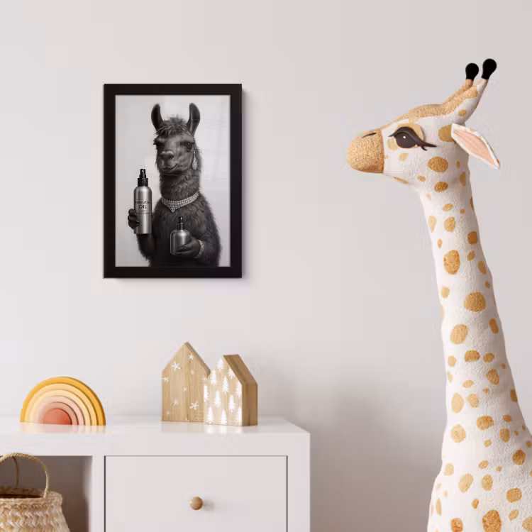 Poster met lijst - Lama - Flessen - Zwart - Wit — 5